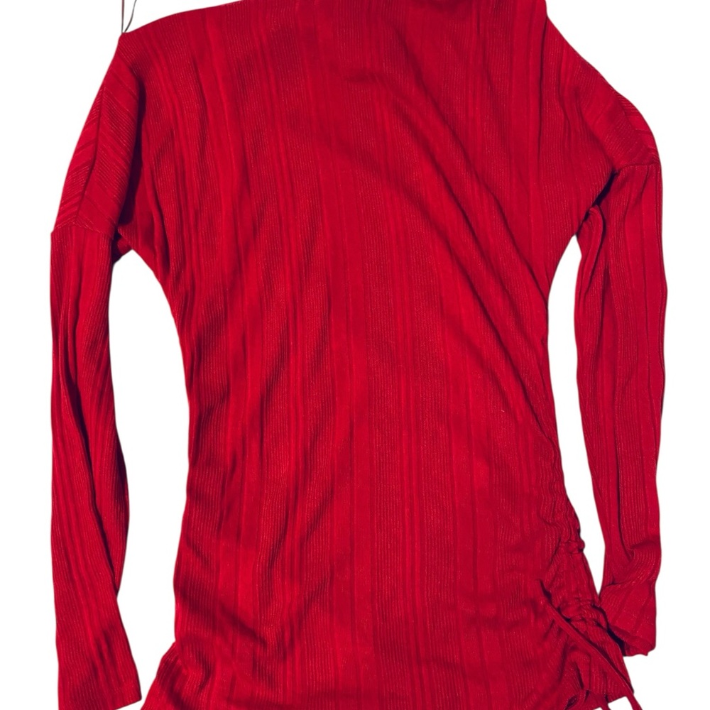 Revamped Crimson Long Sleeve Top Scoop Style Ruched of Shoulder Small - Picture 2 of 11